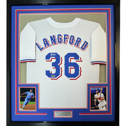 Framed Facsimile Autographed Wyatt Langford 35x39 Texas White Reprint Laser Auto Baseball Jersey (ONLINE ORDER ONLY)