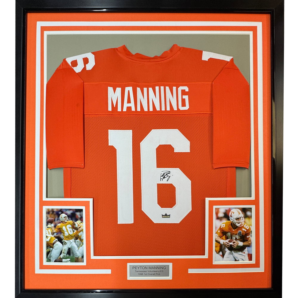 Framed Facsimile Autographed Peyton Manning 35x39 Tennessee Orange Reprint Laser Auto College Football Jersey Size Men's XL (ONLINE ORDER ONLY)
