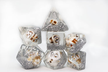 Skull and Silver Glitter RPG Dice Set (ONLINE ORDER ONLY)