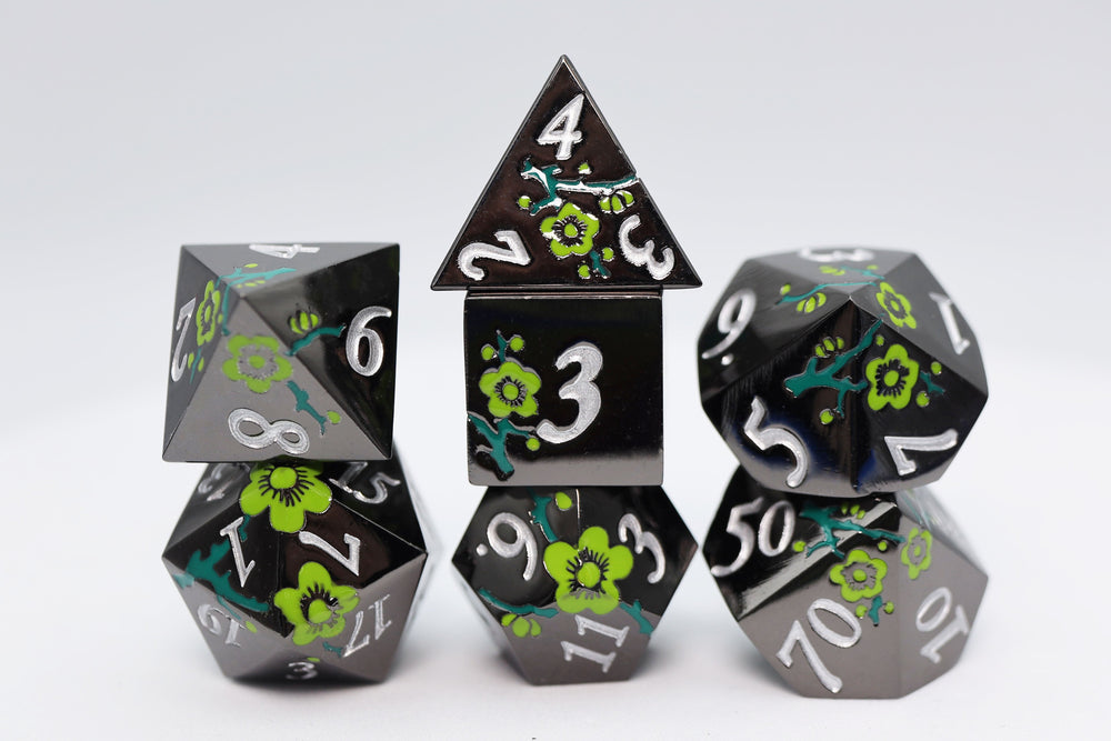 Metallic Bouquet: Dark Green Hellebore - Metal RPG Dice Set (ONLINE ORDER ONLY)