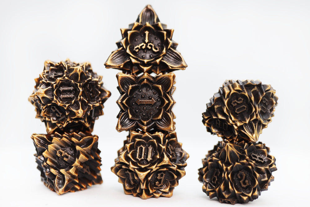 Floral Starburst: Gilded Goldenrod - Metal RPG Dice Set (ONLINE ORDER ONLY)