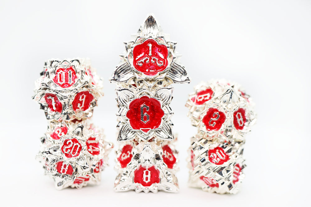 Floral Starburst: Icy Amaryllis - Metal RPG Dice Set (ONLINE ORDER ONLY)
