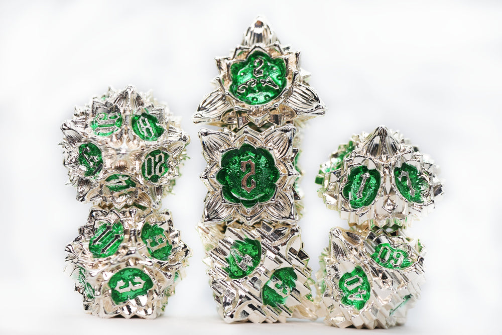 Floral Starburst: Frozen Fern - Metal RPG Dice Set (ONLINE ORDER ONLY)