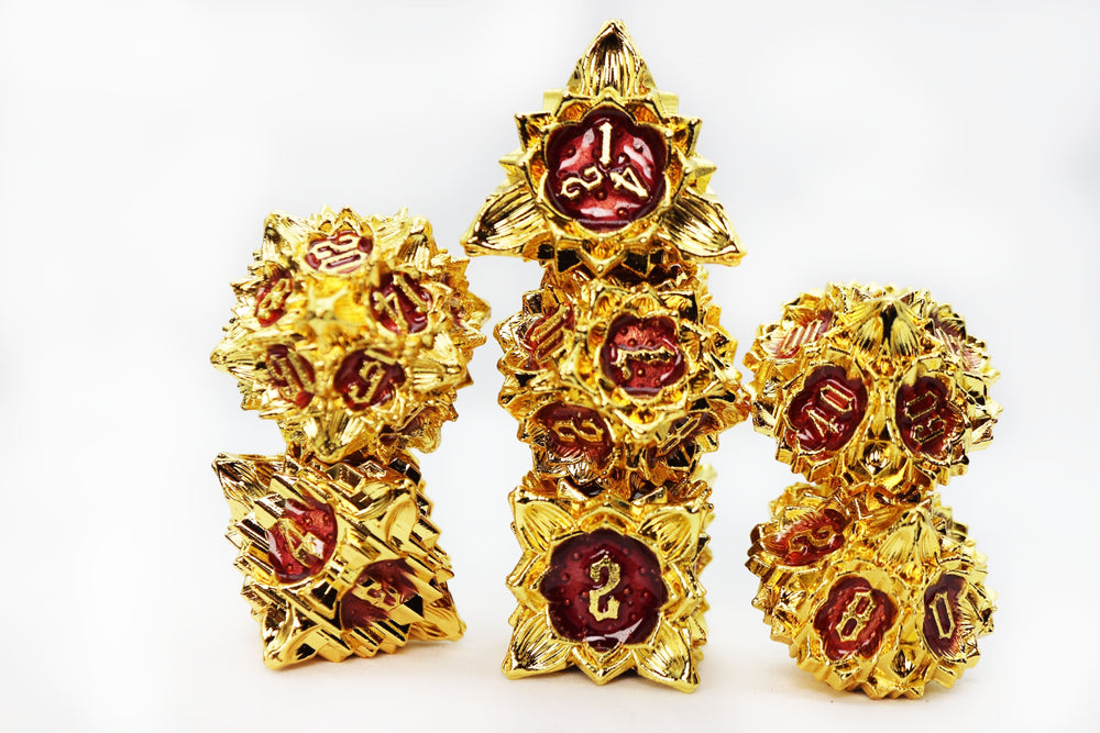 Floral Starburst: Carmine Canna - Metal RPG Dice Set (ONLINE ORDER ONLY)