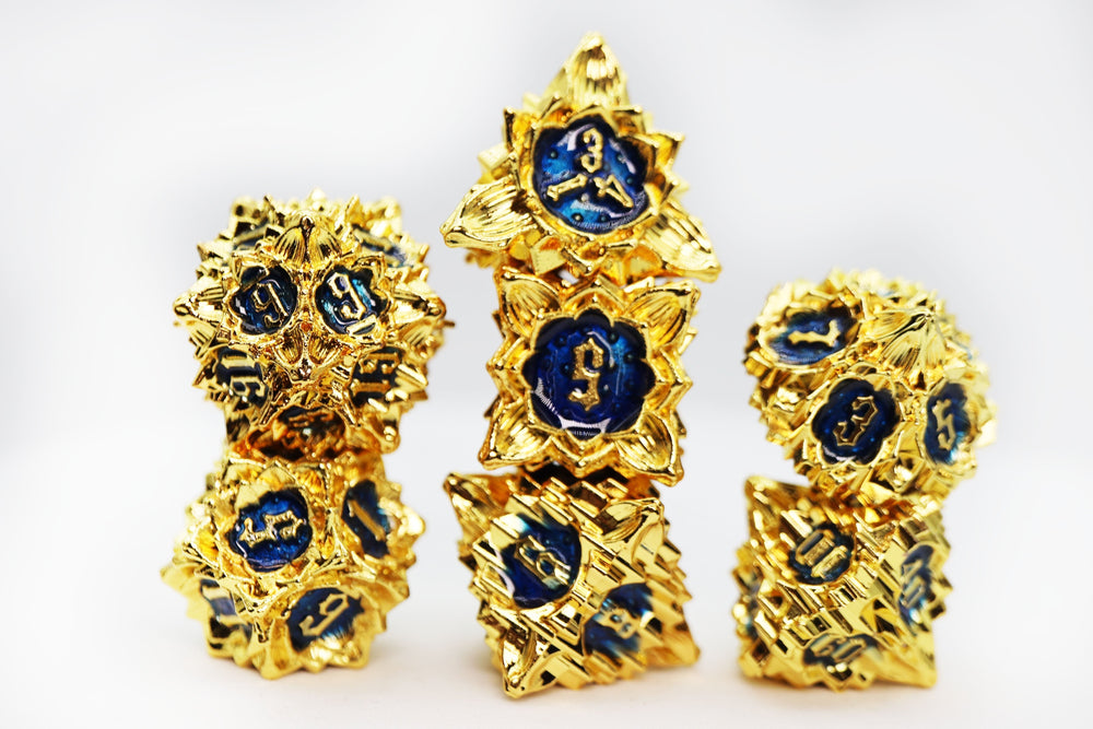 Floral Starburst: Golden Sweet Pea - Metal RPG Dice Set (ONLINE ORDER ONLY)