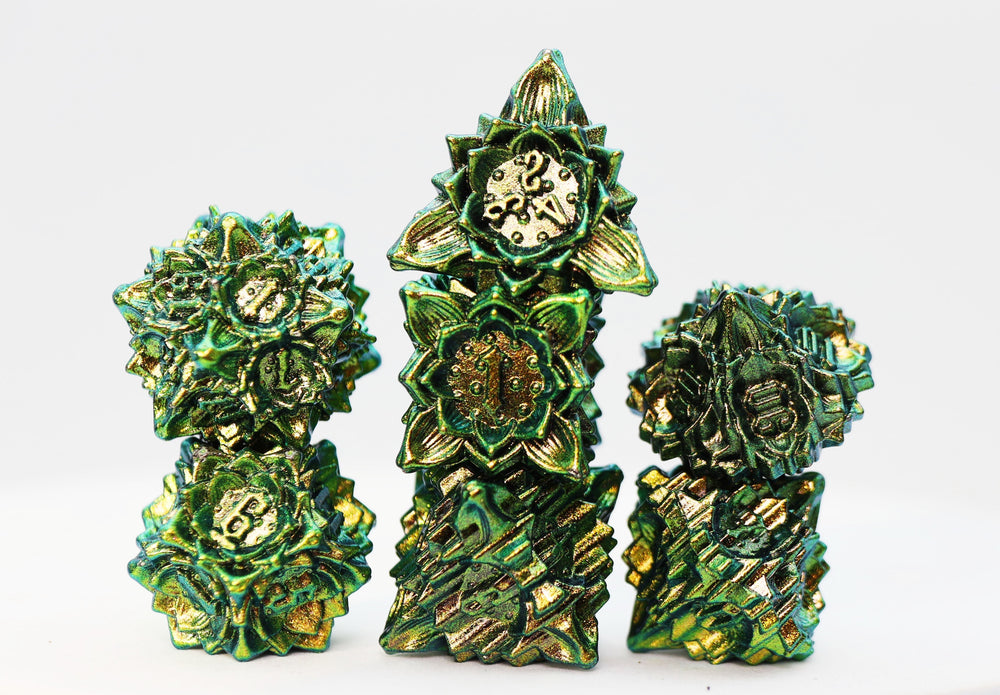 Floral Starburst: Frosted Undergrowth - Metal RPG Dice Set (ONLINE ORDER ONLY)