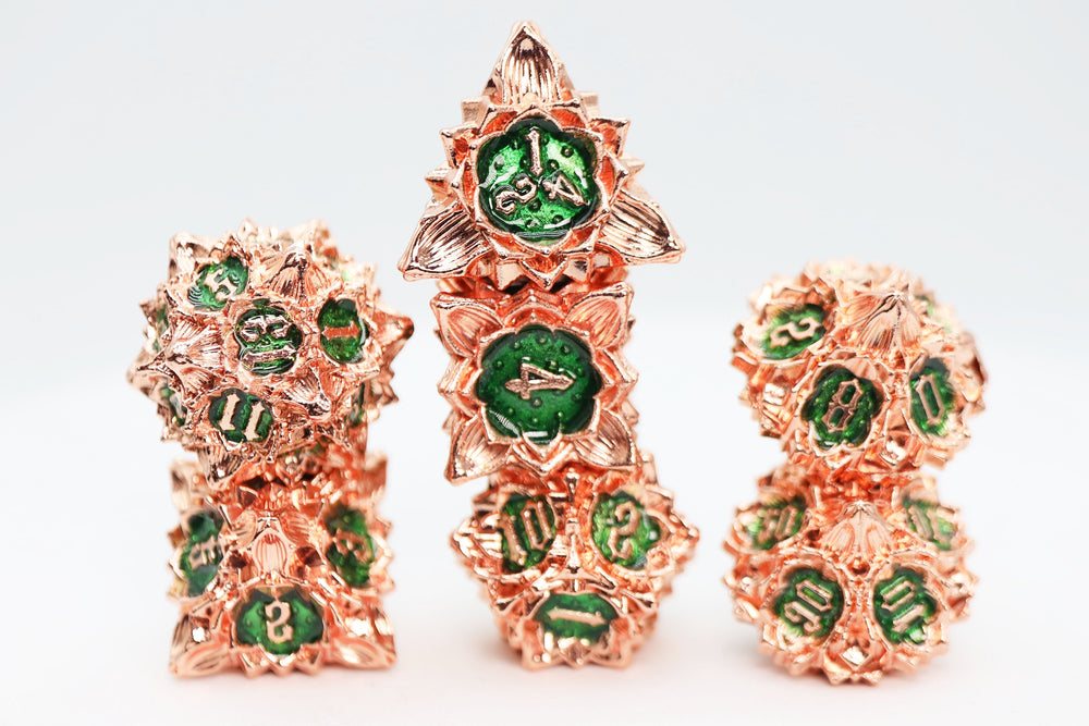 Floral Starburst: Emerald Caladium - Metal RPG Dice Set (ONLINE ORDER ONLY)