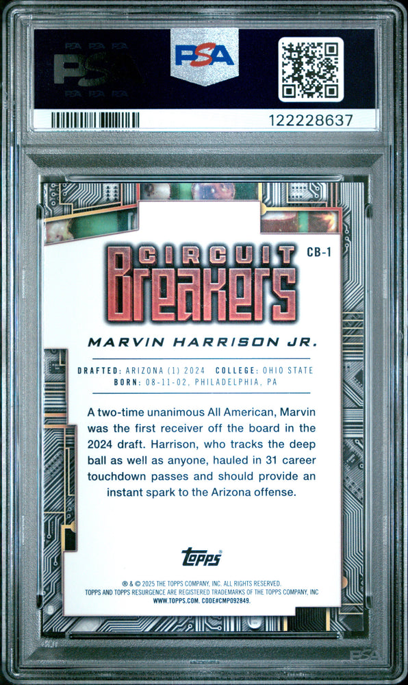 Graded 2024 Topps Resurgence Marvin Harrison Jr #CB1 Circuit Breakers Teal Surge /150 Rookie RC Football Card PSA 10 Gem Mint (ONLINE ORDER ONLY)