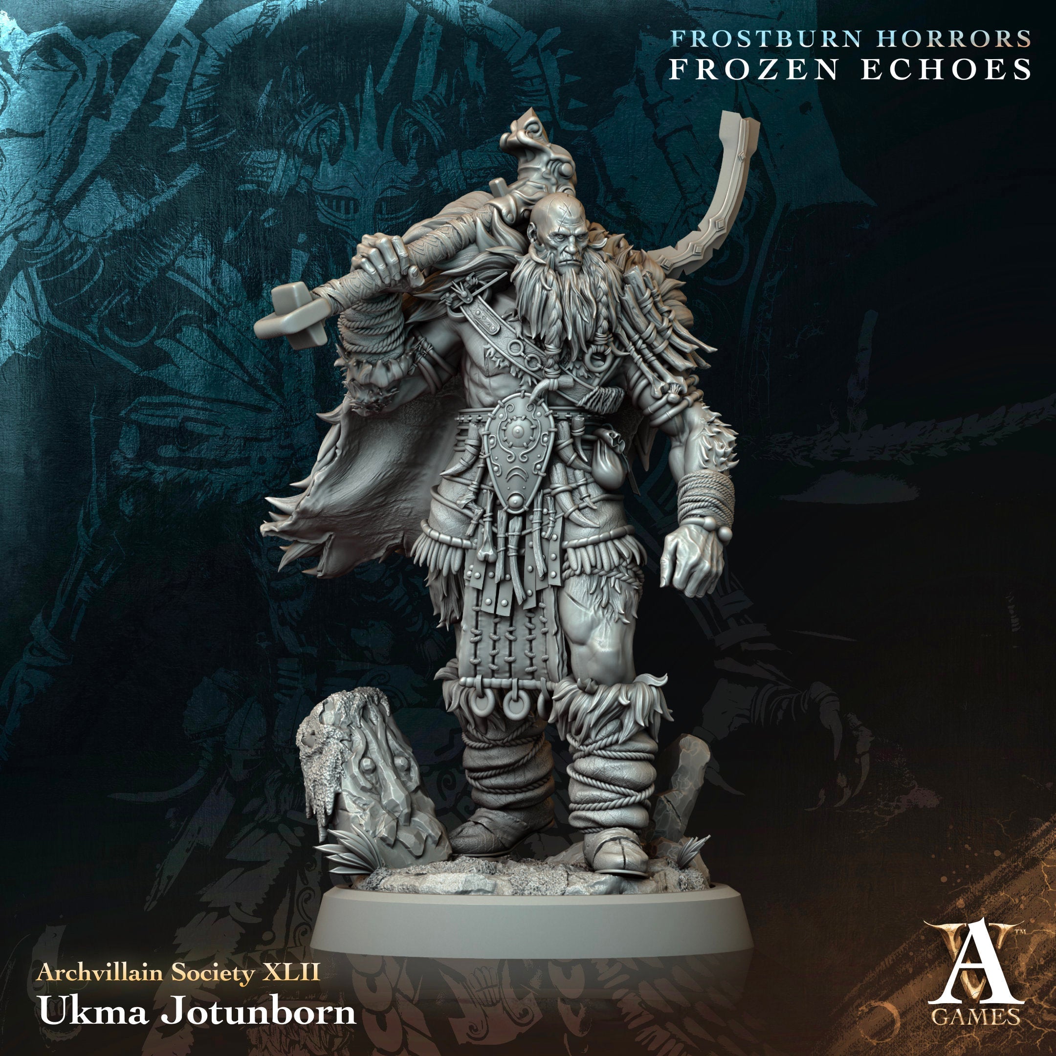 3D Printed Archvillain Games Ukma Jotunborn Archvillain Society Vol XLII 28 32mm D&D (Online Only)