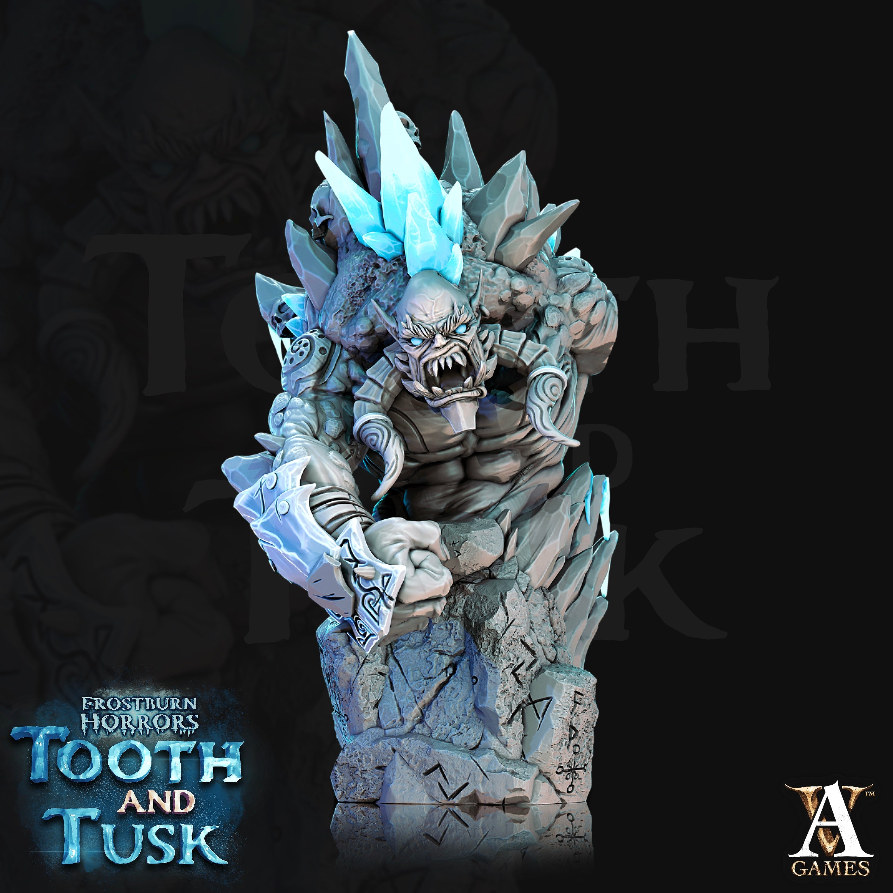 3D Printed Archvillain Games Frostburn Horrors Tooth and Tusk - Ice Troll Bust 28mm 32mm D&D (Online Only)