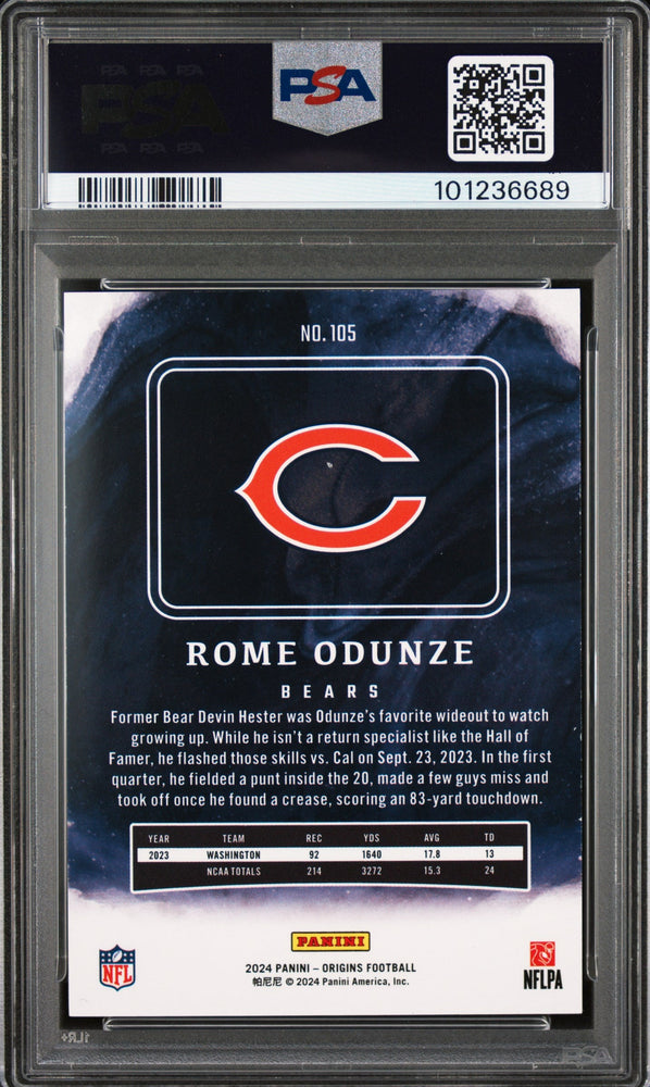 Graded 2024 Panini Origins Rome Odunze #105 Rookie RC Football Card PSA 10 Gem Mint (ONLINE ORDER ONLY)