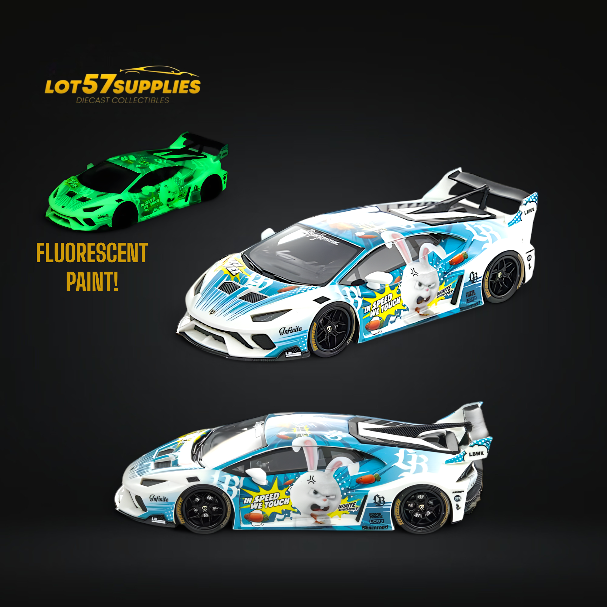 Flame Lamborghini Huracan GT LP610 LB Blue White Rabbit Luminous 1:64 (ONLINE ORDER ONLY)