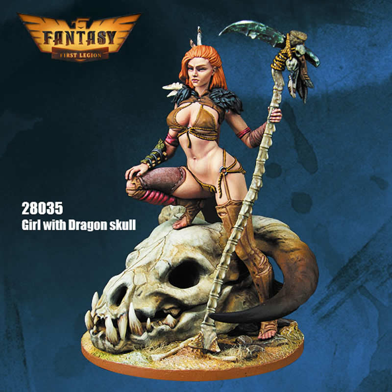 FLM28035 Girl with Dragon Skull Figure Kit 28mm Heroic Scale Miniature Unpainted (ONLINE ORDER ONLY)