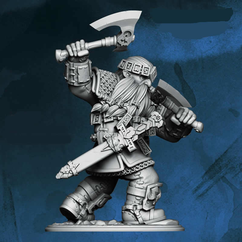 FLM28070 Arbazd Two Axes Dwarven Warrior Figure Kit 28mm Heroic Scale Miniature Unpainted (ONLINE ORDER ONLY)