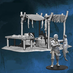FLM28086 Fish Seller and Sellers Tent Figure Kit 28mm Heroic Scale Miniature Unpainted (ONLINE ORDER ONLY)