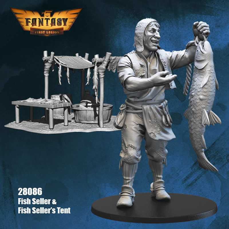 FLM28086 Fish Seller and Sellers Tent Figure Kit 28mm Heroic Scale Miniature Unpainted (ONLINE ORDER ONLY)