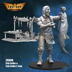 FLM28086 Fish Seller and Sellers Tent Figure Kit 28mm Heroic Scale Miniature Unpainted (ONLINE ORDER ONLY)