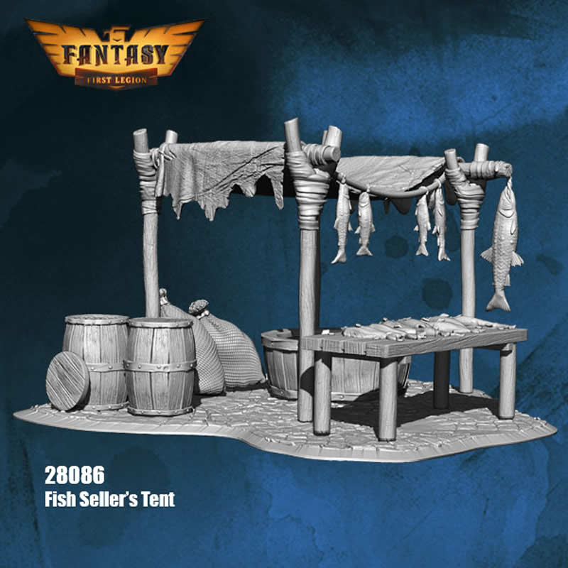 FLM28086 Fish Seller and Sellers Tent Figure Kit 28mm Heroic Scale Miniature Unpainted (ONLINE ORDER ONLY)