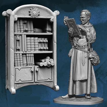 FLM28092 Herbal Healer with Bookcase Figure Kit 28mm Heroic Scale Miniature Unpainted (ONLINE ORDER ONLY)