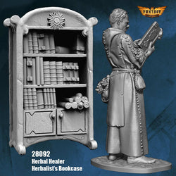 FLM28092 Herbal Healer with Bookcase Figure Kit 28mm Heroic Scale Miniature Unpainted (ONLINE ORDER ONLY)