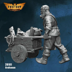FLM28101 Craftsman With Woodcart Figure Kit 28mm Heroic Scale Miniature Unpainted (ONLINE ORDER ONLY)