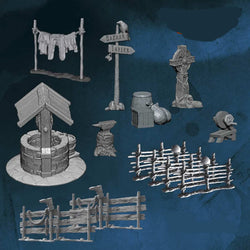 FLM28182 Village  Accessory Set 28mm Heroic Scale Miniature Unpainted (ONLINE ORDER ONLY)