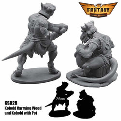 FLMKS02R Kobold Carrying Wood and Kobold with Pot Figure Kit 28mm Heroic Scale Miniature Unpainted (ONLINE ORDER ONLY)
