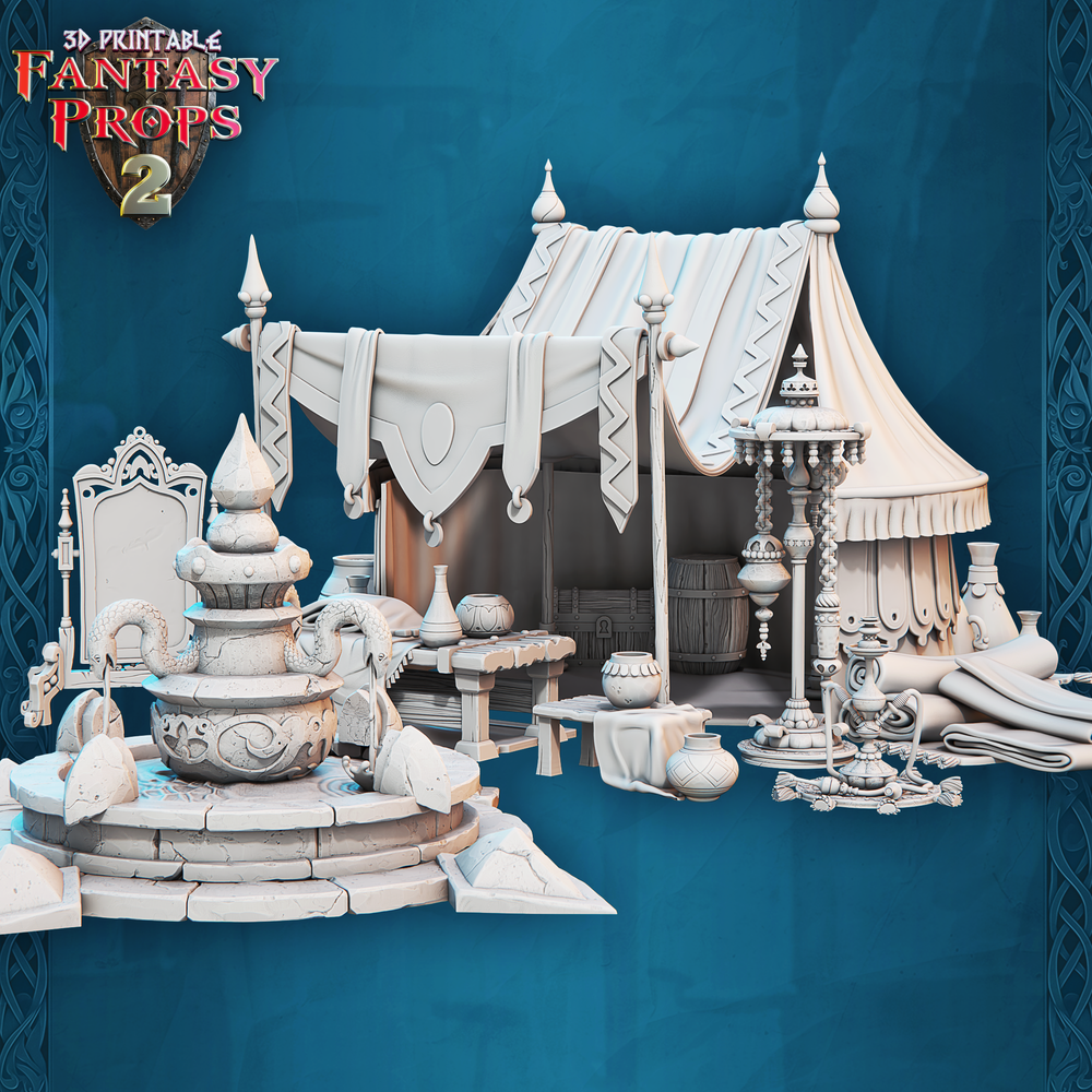 3D Printed STL Miniatures Fantasy Props 2 Market Desert Stall 28 - 32mm War Gaming D&D (Online Only)
