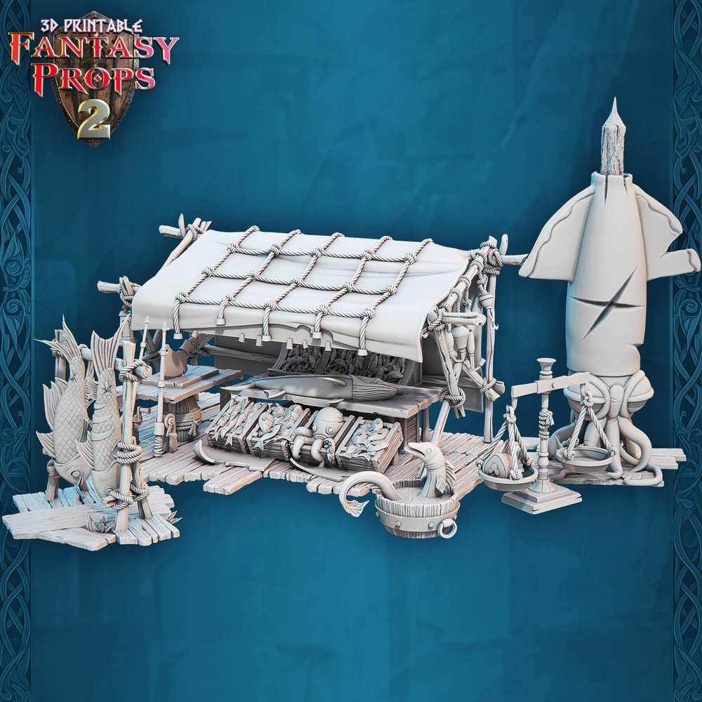 3D Printed STL Miniatures Fantasy Props 2 Market Fish Stall 28 - 32mm War Gaming D&D (Online Only)