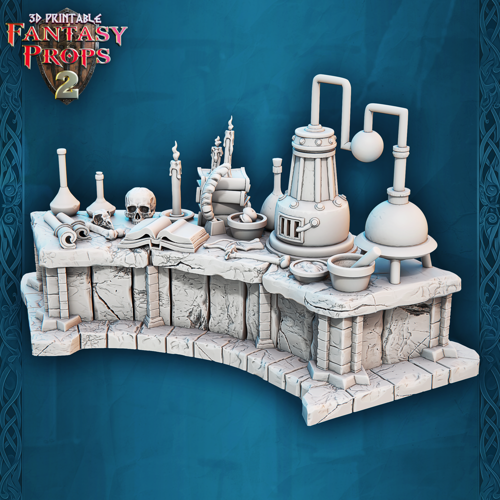 3D Printed STL Miniatures Fantasy Props 2 Alchemist Desk 28 - 32mm War Gaming D&D (Online Only)