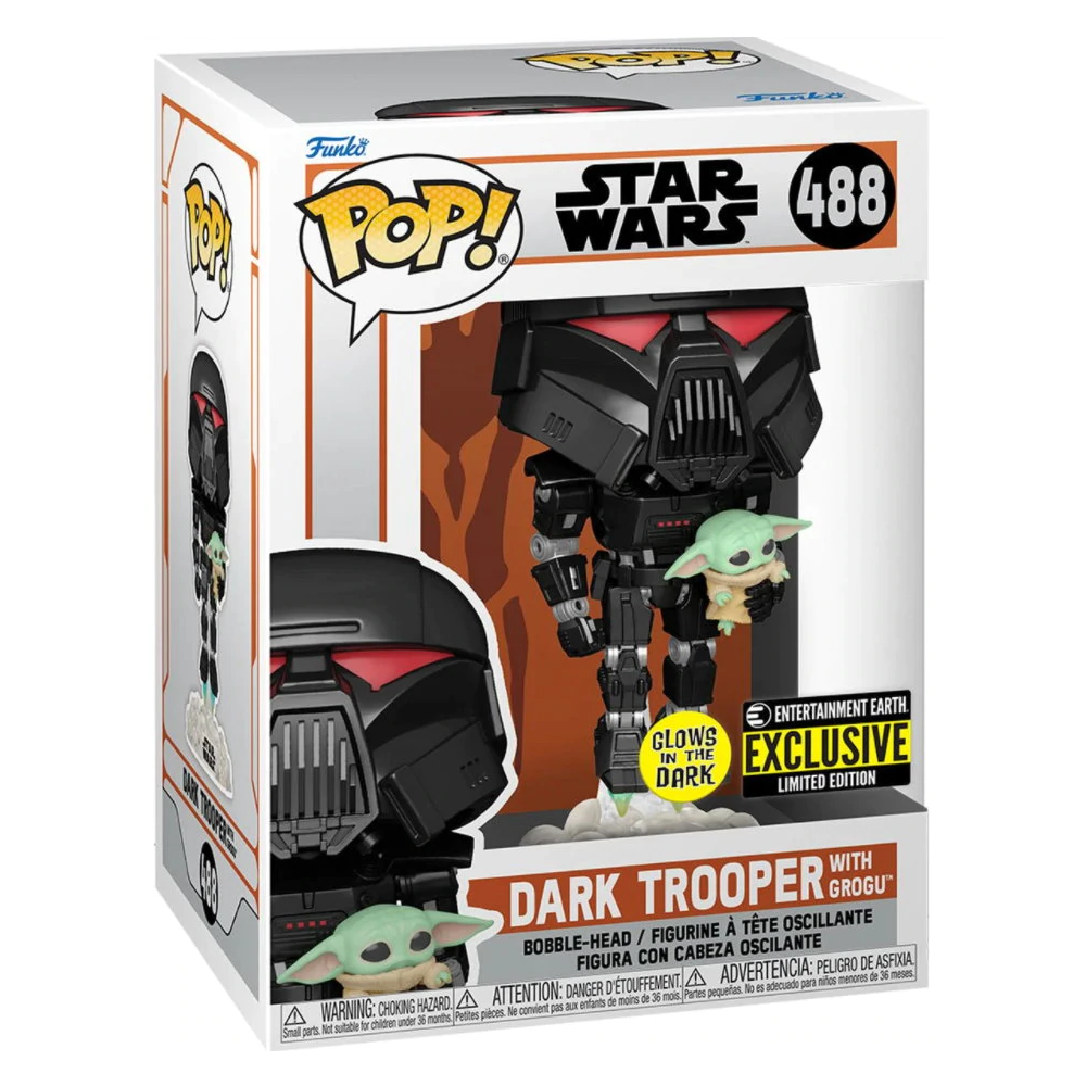 Funko POP! The Mandalorian - Dark Trooper with Grogu (Glow in the Dark) Vinyl Figure Entertainment Earth Exclusive (ONLINE ORDER ONLY)
