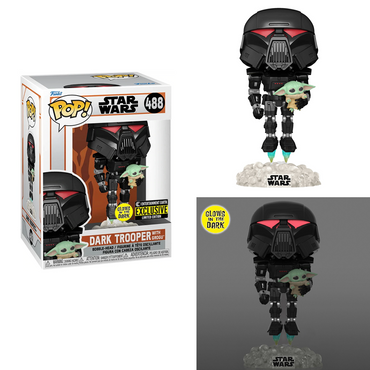Funko POP! The Mandalorian - Dark Trooper with Grogu (Glow in the Dark) Vinyl Figure Entertainment Earth Exclusive (ONLINE ORDER ONLY)