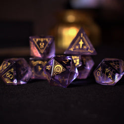 Pre-Order || Fabled Mark Purple Glass Dice Set