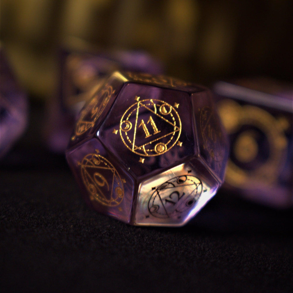 Pre-Order || Fabled Mark Purple Glass Dice Set