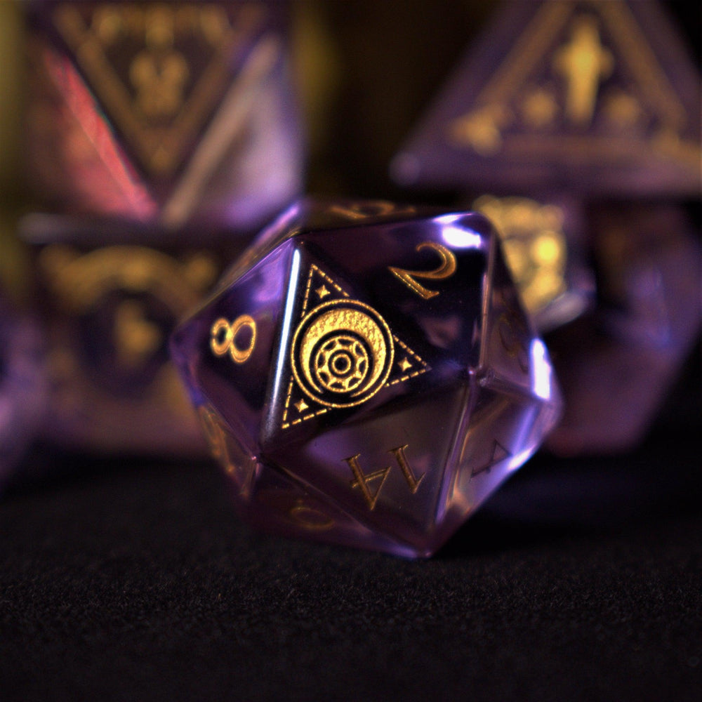 Pre-Order || Fabled Mark Purple Glass Dice Set