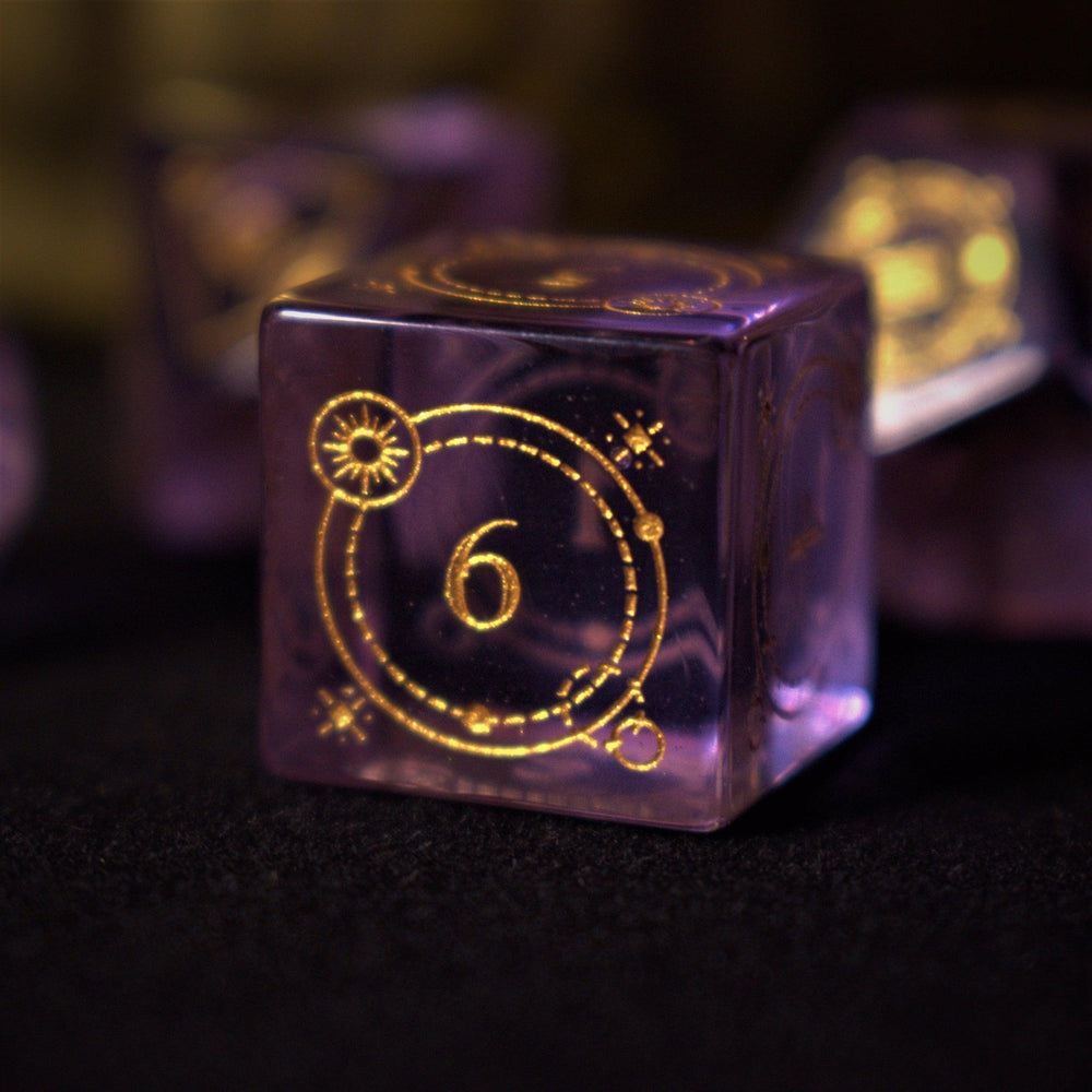 Pre-Order || Fabled Mark Purple Glass Dice Set