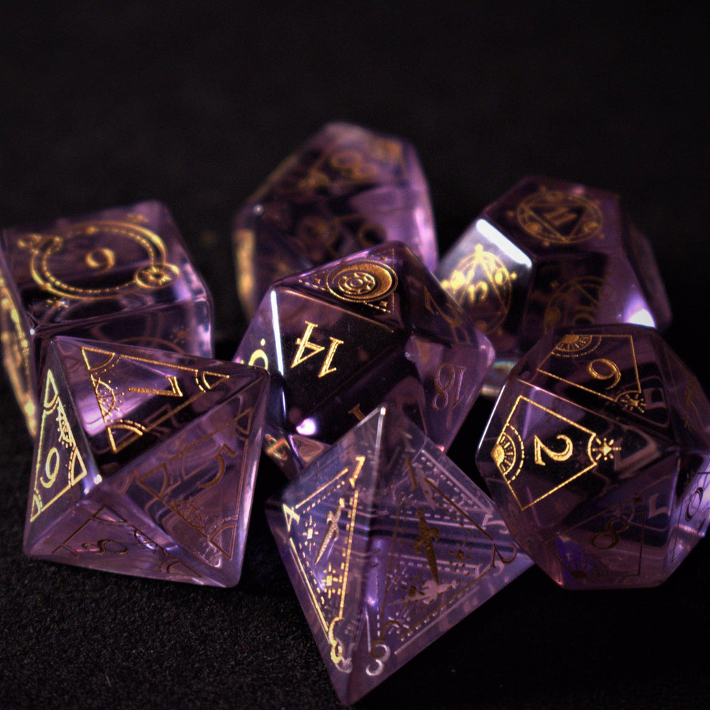 Pre-Order || Fabled Mark Purple Glass Dice Set