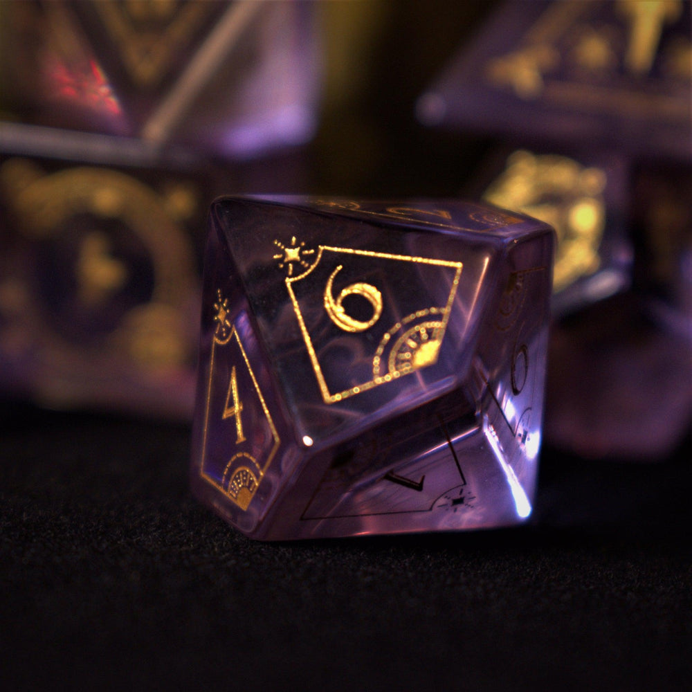 Pre-Order || Fabled Mark Purple Glass Dice Set