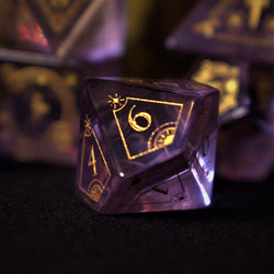 Pre-Order || Fabled Mark Purple Glass Dice Set