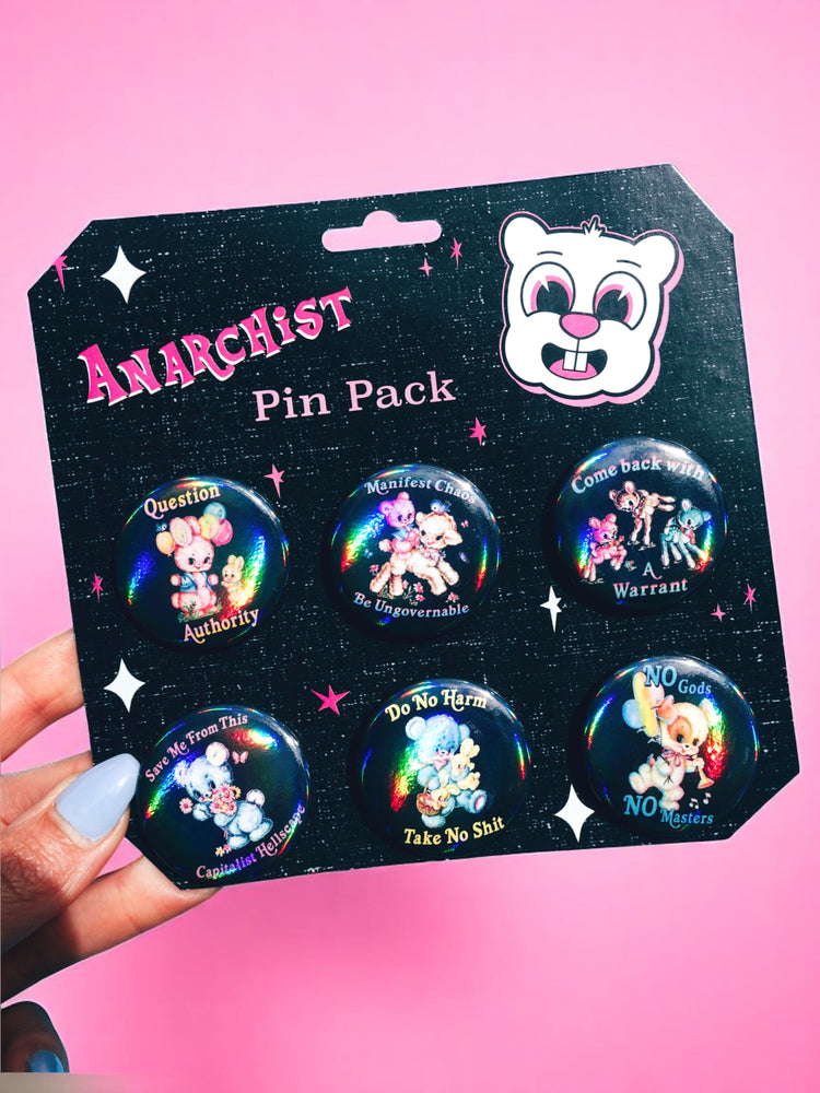 Anarchist Pin Pack –  Limited Drop- Holographic Pastel Buttons Pin pack (Set of 6) (Online Order Only)