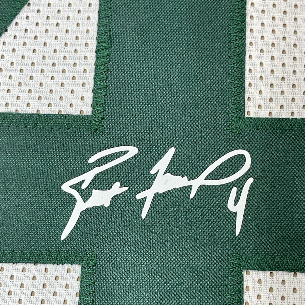 Framed Facsimile Autographed Brett Favre 35x39 Green Bay White Reprint Laser Auto Football Jersey Size Men's XL (ONLINE ORDER ONLY)