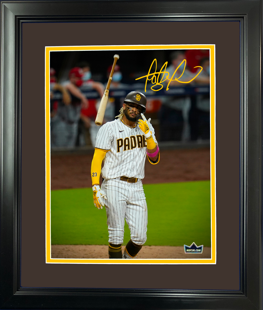 Framed Fernando Tatis Jr. Bat Flip San Diego Padres Dual Facsimile Laser Engraved Signature Auto 11"x14" Baseball Photo HOFSM Holo (ONLINE ORDER ONLY)