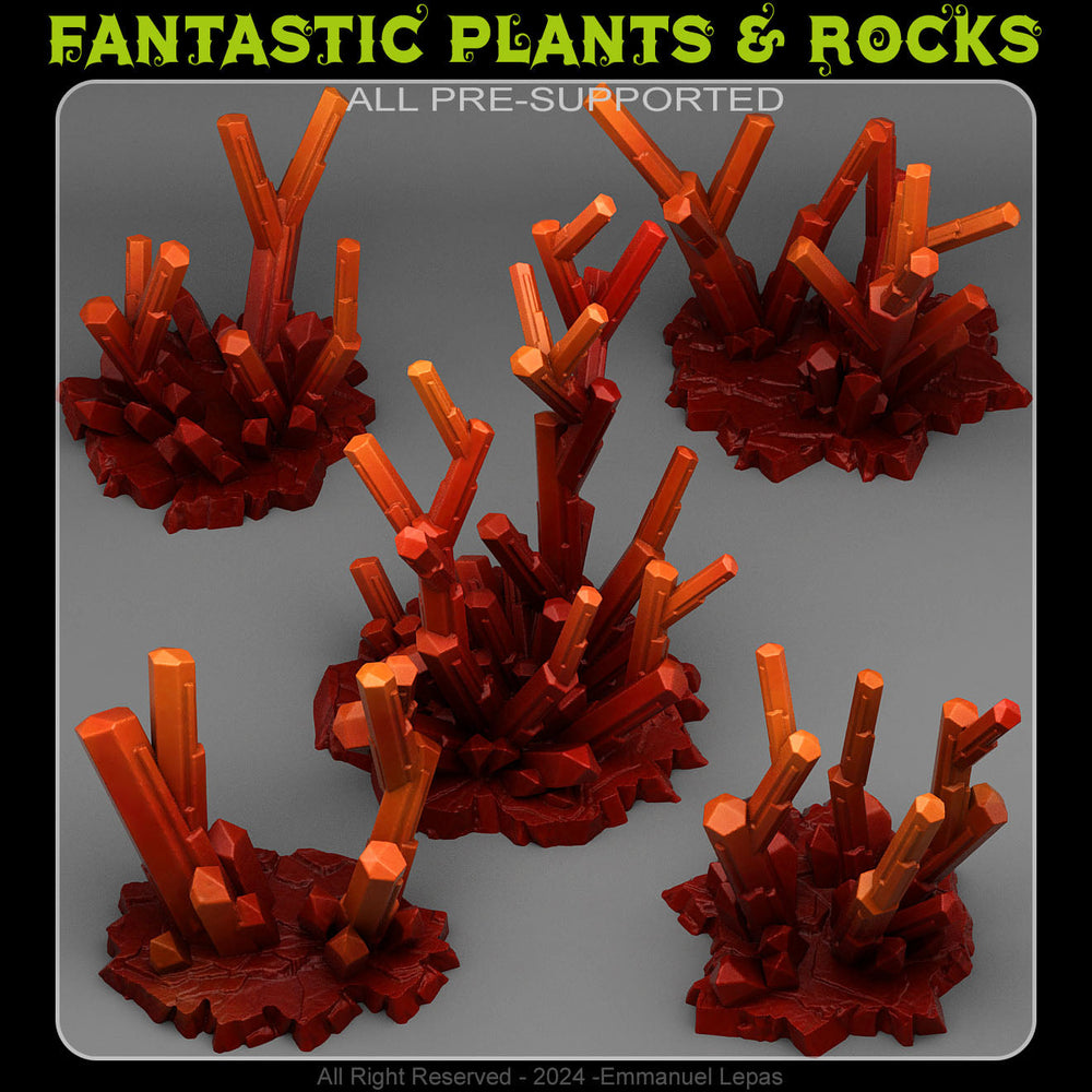3D Printed Fantastic Plants and Rocks Fire Crystals 28mm - 32mm D&D Wargaming (Online Only)