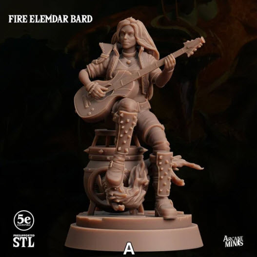 3D Printed Sordane Publishing Fire Elemdar Bard 28 32mm D&D (Online Only)