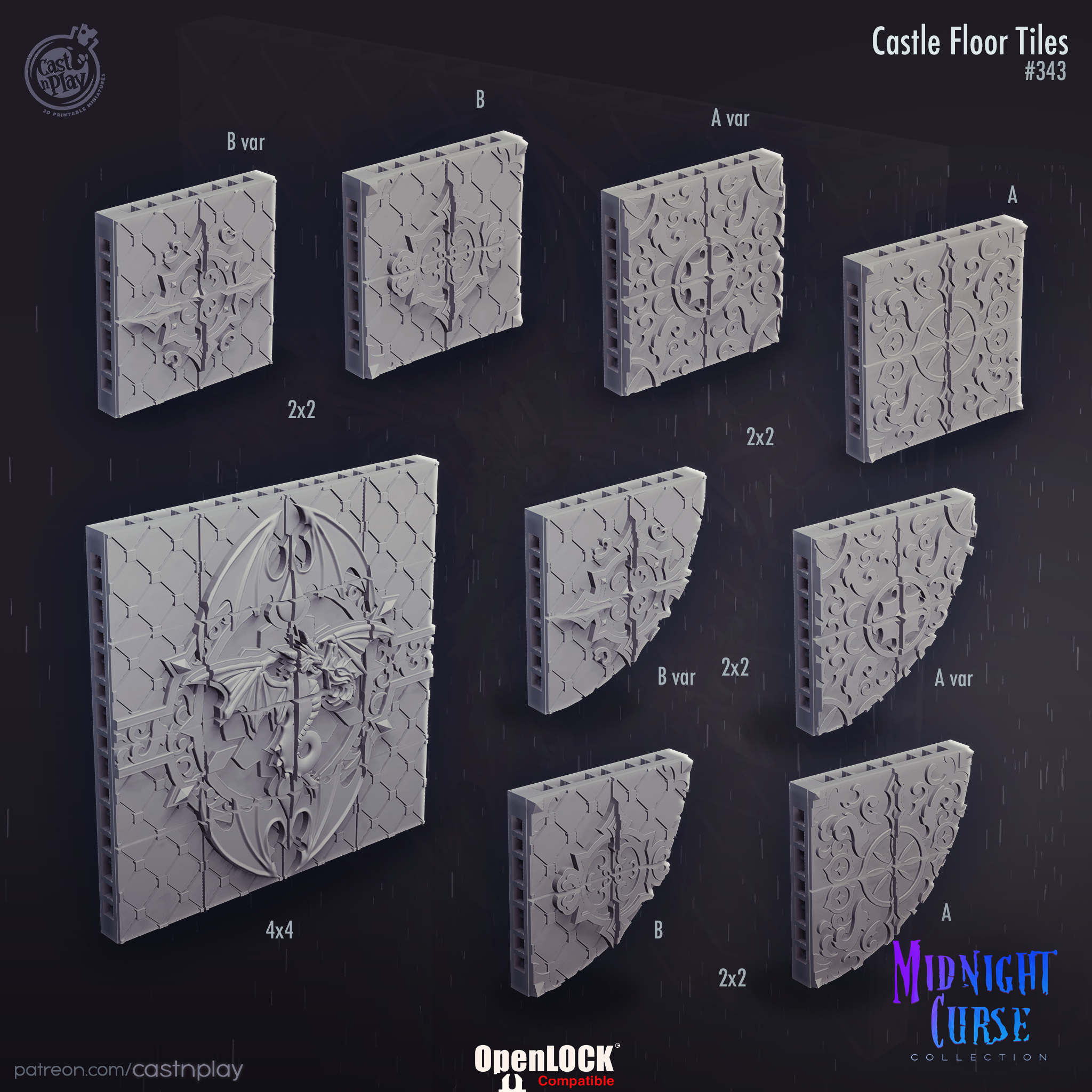 3D Printed Cast n Play Castle Floor Tiles Midnight Curse 28mm 32mm D&D (Online Only)