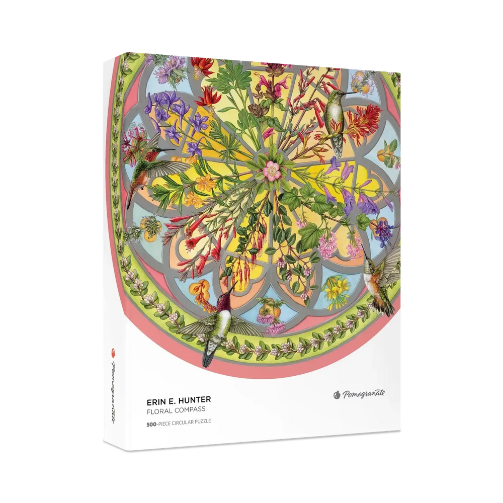 Floral Compass by Erin E. Hunter 500 Piece Round Jigsaw Puzzle Pomegranate