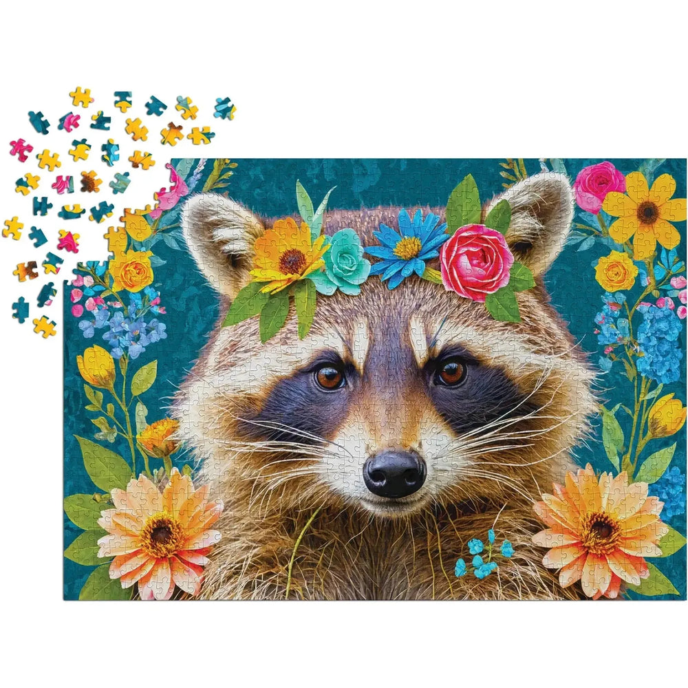 Floral Raccoon 1000 Piece Jigsaw Puzzle Enjoy