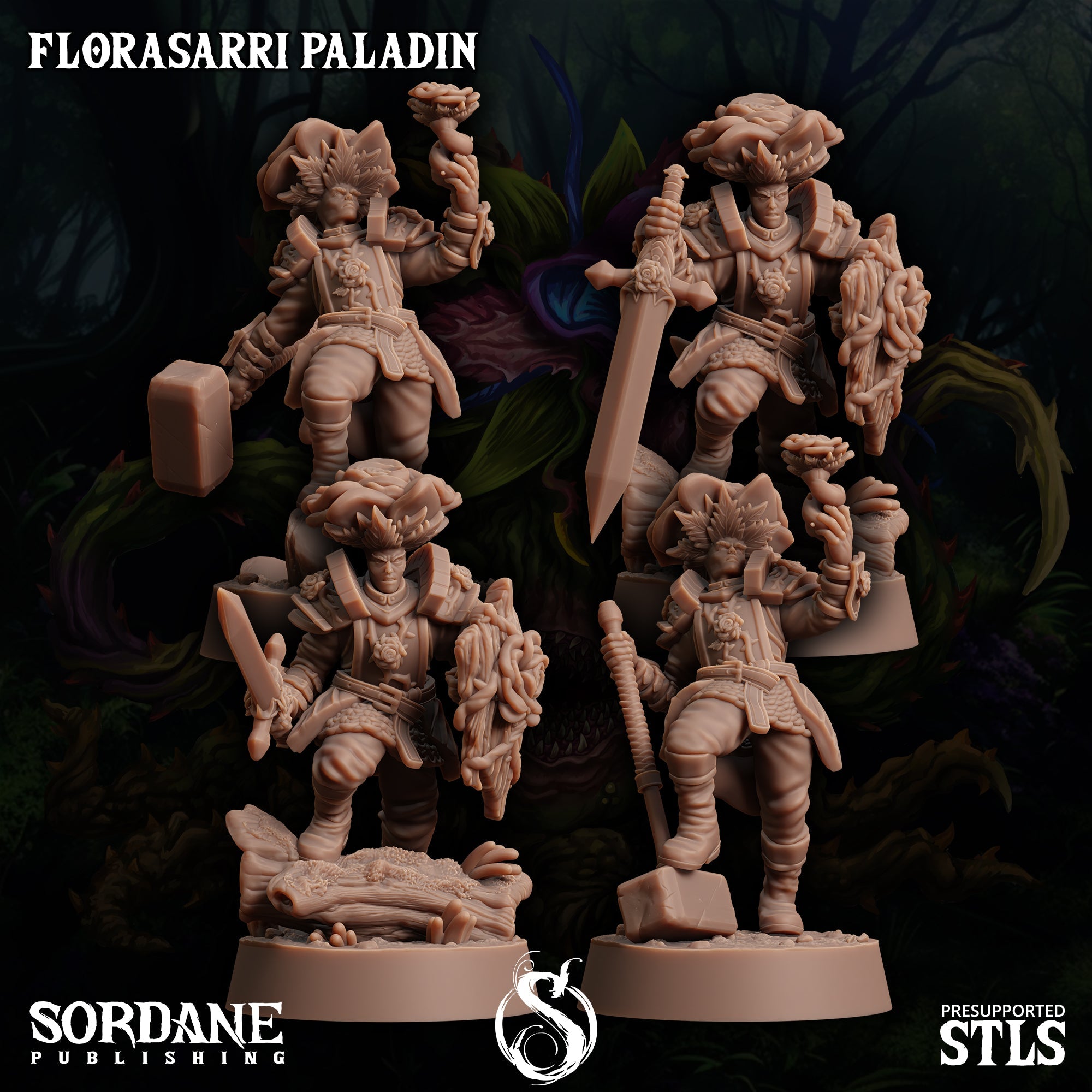 3D Printed Sordane Publishing Florasarri Paladin Cupid's Embrace Set 28 32mm D&D (Online Only)