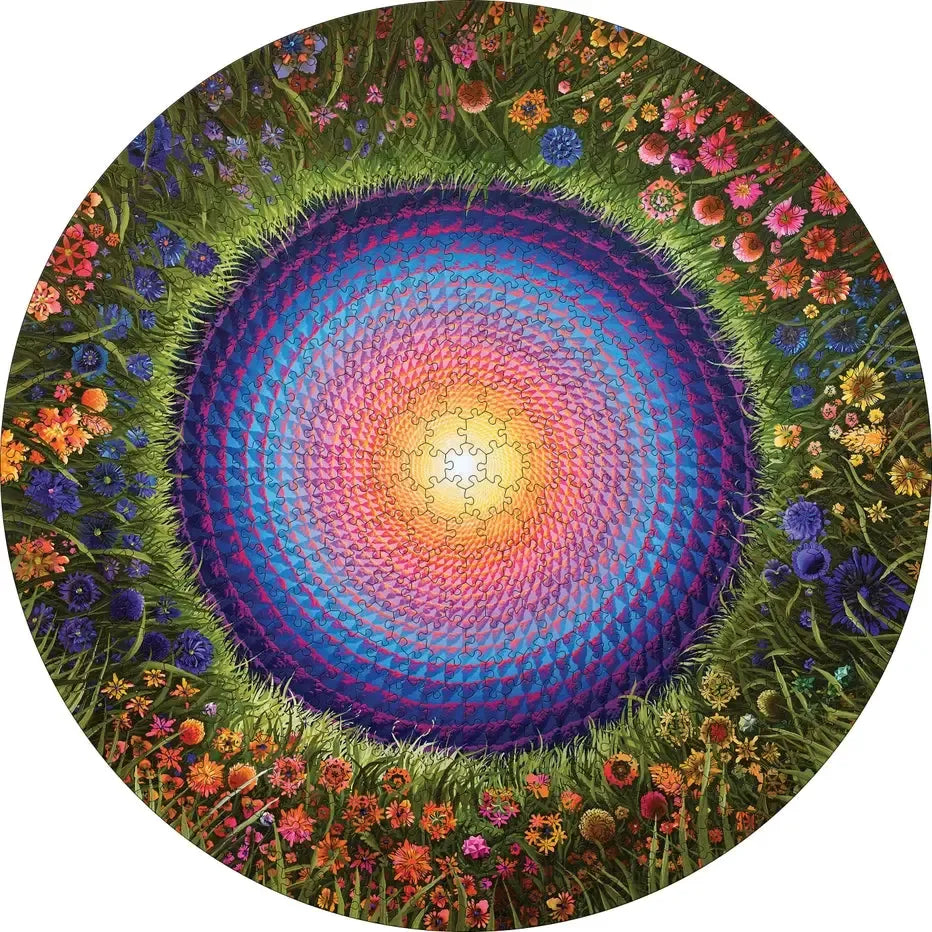 Flower Mandala by Justin Lovato 500 Piece Round Jigsaw Puzzle Pomegranate