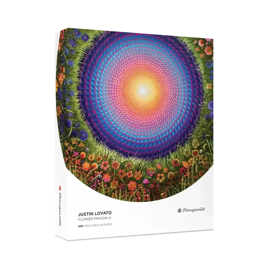 Flower Mandala by Justin Lovato 500 Piece Round Jigsaw Puzzle Pomegranate